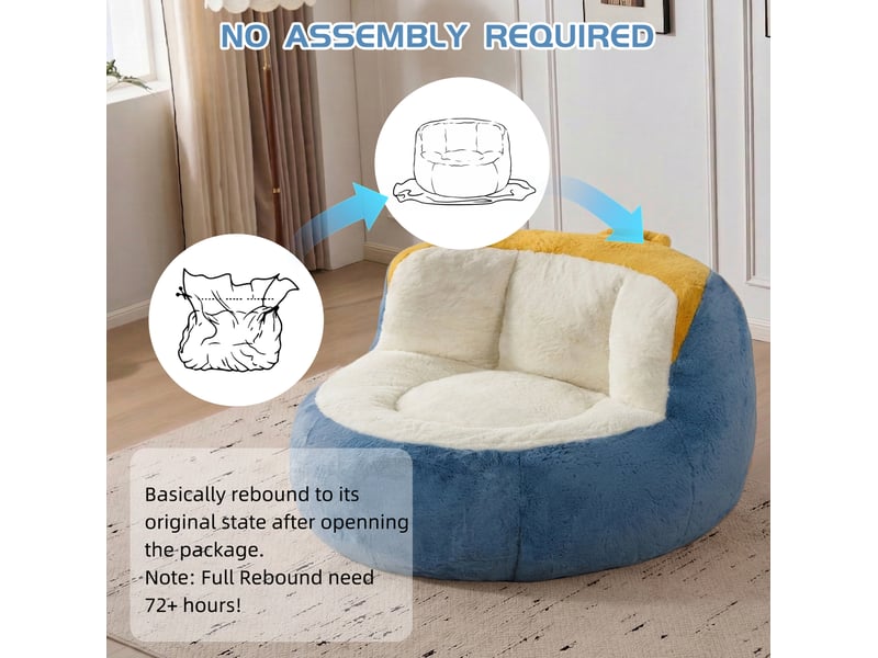  Fauteuil poire modenvie xxl en fausse fourrure bleu, blanc et jaune, mousse déchiquetée, 106 x 110 x 77 cm  - Conforama E