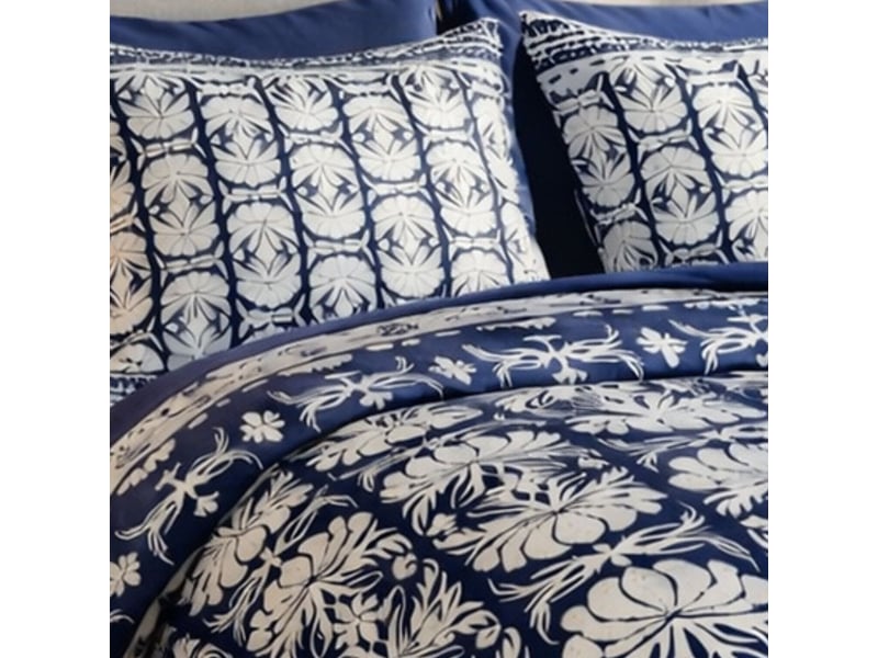  Parure housse de couette 260x240cm + 2 taies motif fleurs bleu et blanc 100% coton - lizio LIZIO - Conforama D