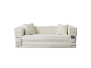 Canapé convertible 3 places 200x76x60 cm design carré velours côtelé blanc