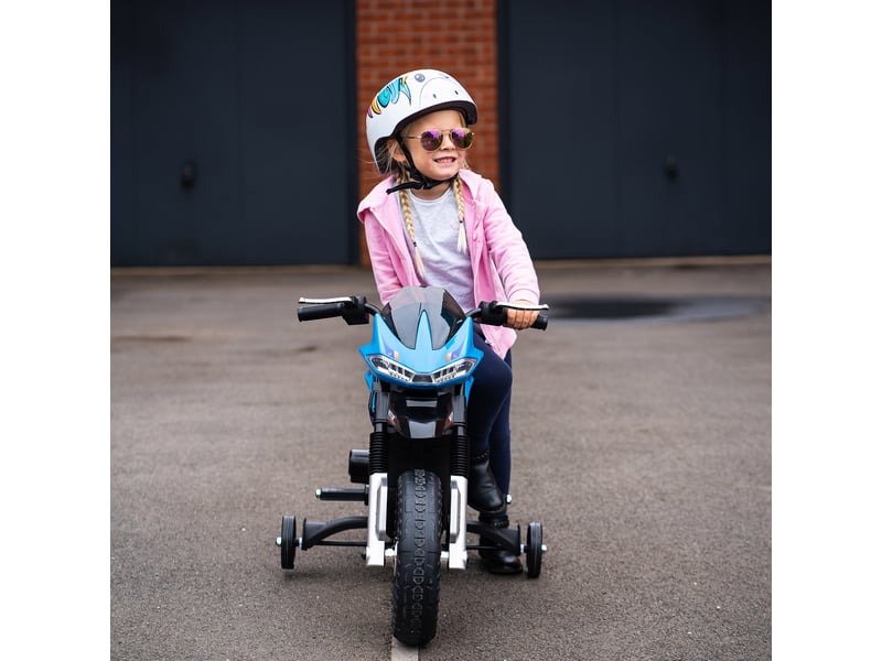  Moto électrique pour enfants de 3-6 ans 25 w 6 v 3 kmh effets lumineux et sonores roulettes amovibles charge max. 30 kg bleu  - Conforama D