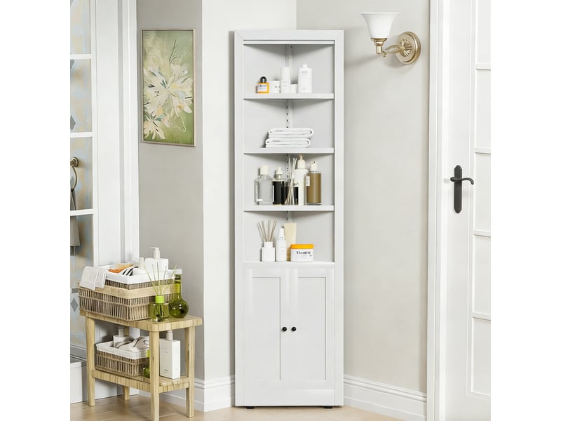 Armoire d'angle blanc 2 portes, 5 niveaux et tablettes réglables, armoire métallique autoportante gain de place - Conforama B