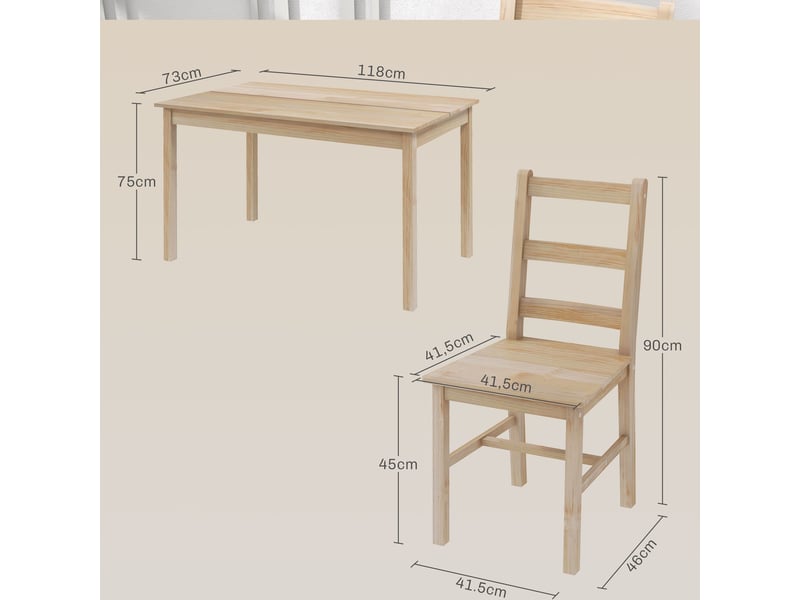  Ensemble de salle à manger 5 pièces, table et chaises, salon de jardin, bois massif, 118 cm x 73 cm x 75 cm, naturel  - Conforama E