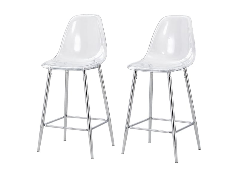 Tabouret de bar transparent 43x50x101 cm, tabouret haut, chaise de bar, design moderne, pour cuisine, en métal argenté - Conforama A