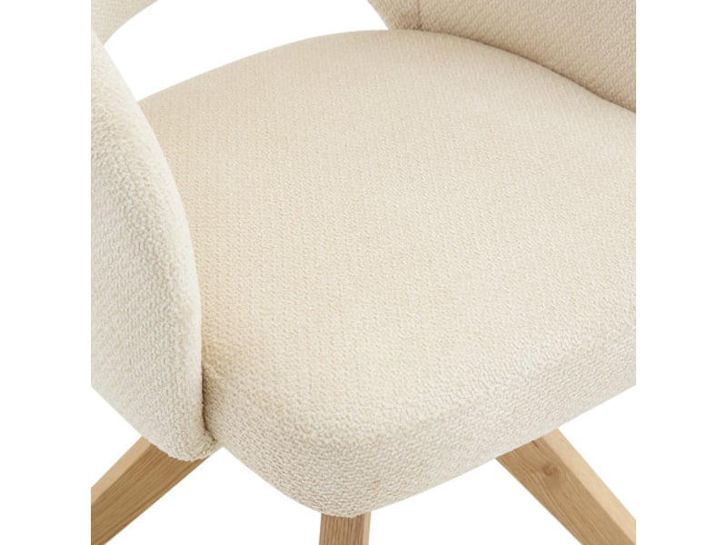 2 chaises pivotantes rétro-luxe, tissu blanc, pieds bois massif, dossier courbé, rotation 360°, salle à manger et salon - Conforama E