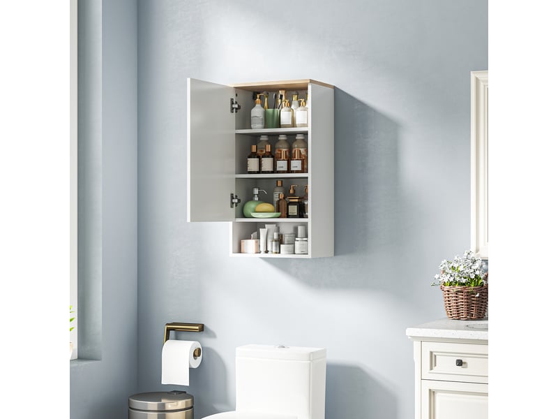  Armoire murale salle de bain blanche, étagères réglables et niche ouverte, 40 x 27 x 77 cm  - Conforama C