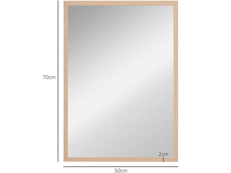  Miroir mural rectangulaire 50 x 70 cm – naturel – cadre décoratif en mdf avec 4 crochets de suspension  - Conforama C