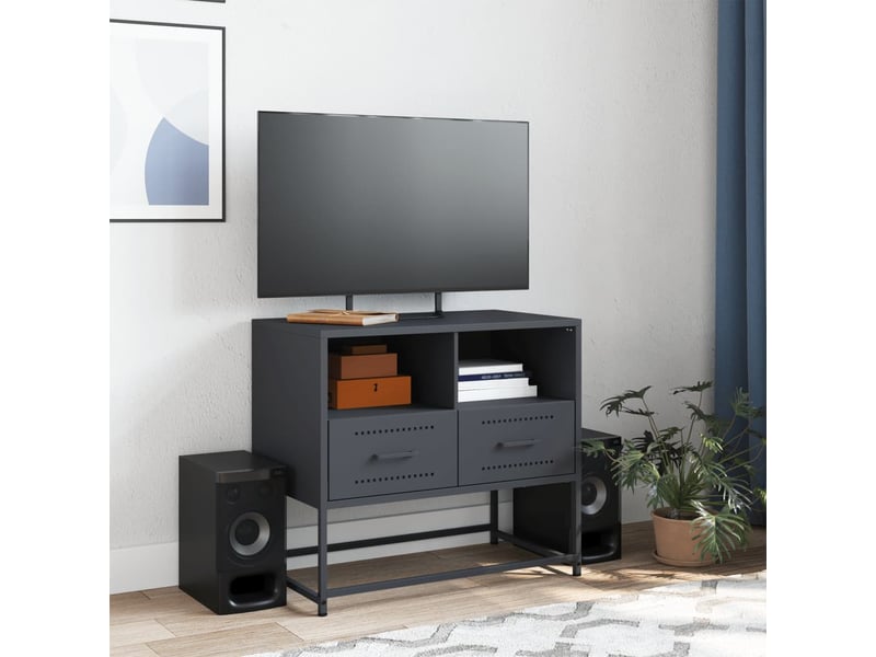  Meuble tv - banc tv - meuble de rangement anthracite 68x39x60,5 cm acier  - Conforama C