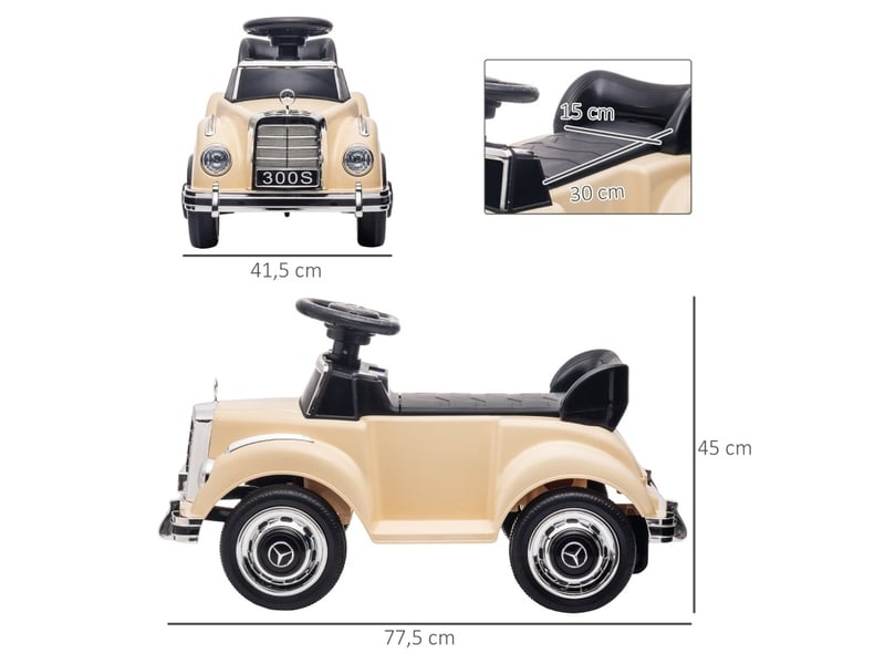  Porteur enfant mercedes-benz 300s 77,5x41,5x45 cm avec rangement caché — beige  - Conforama E