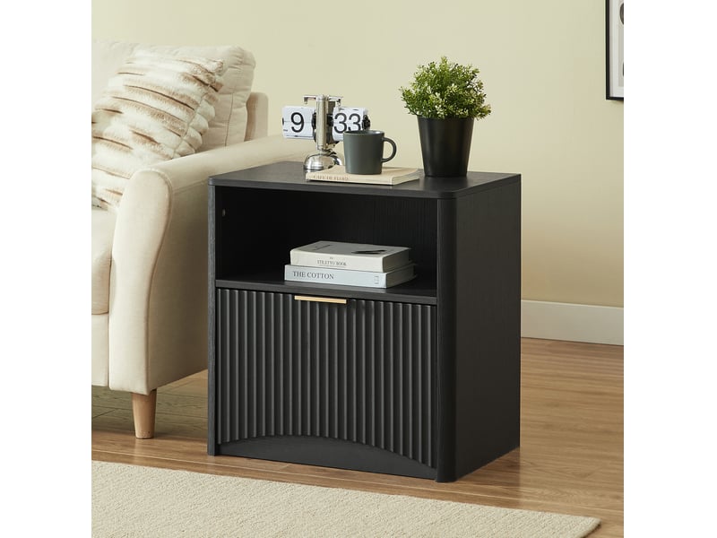  Table de chevet 58x38x60 cm, tiroir ouvert, rangement, chevet moderne, table d’appoint, chambre salon, aggloméré, noir  - Conforama B