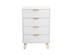 Commode 4 tiroirs, 60x34x90cm, meuble de rangement avec dispositif anti-basculement, bois et métal, style moderne luxe, blanc et or