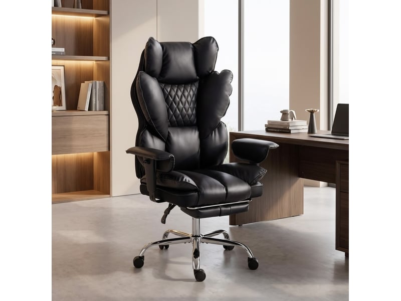  Fauteuil de bureau inclinable en similicuir noir, ressorts ensachés, 180 kg  - Conforama D