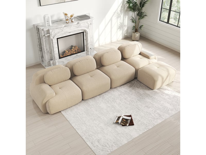  Canapé d'angle 4 places avec méridienne, beige, 388 x 178 x 70 cm Fay Lum - Conforama E