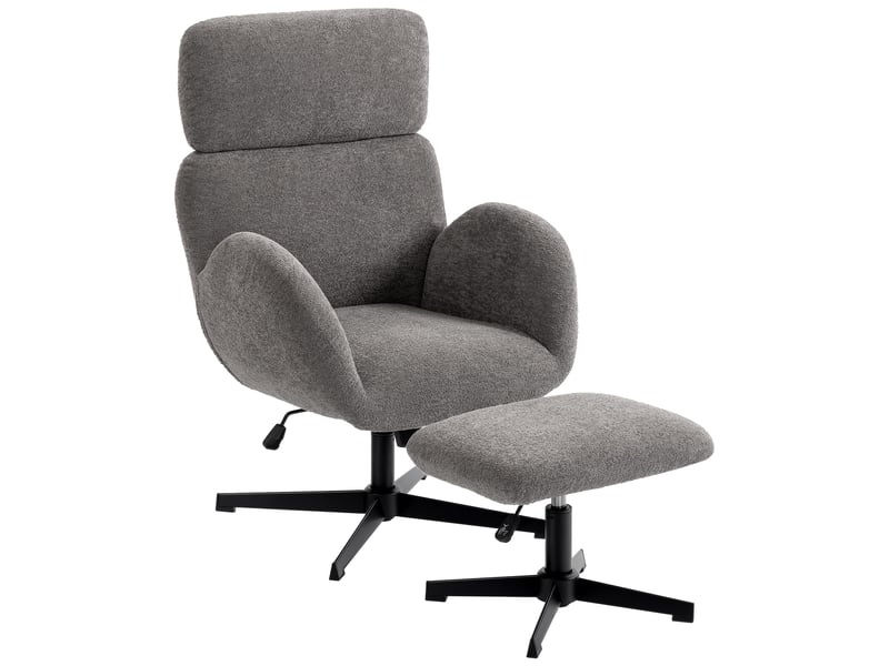  Fauteuil pivotant avec repose-pieds, réglable en hauteur et avec appui-tête ajustable, fonction bascule, gris  - Conforama B