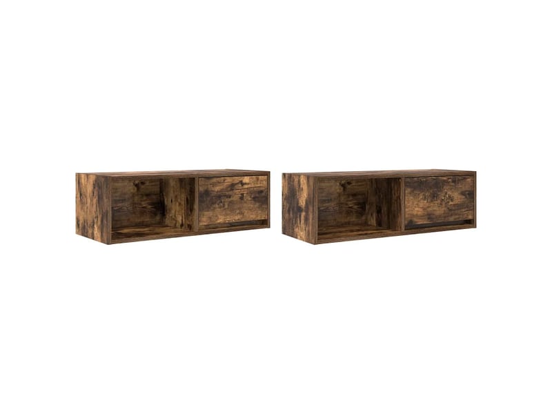  Lot de 2 meuble tv bas salon chêne fumé 80x31x25,5 cm bois d'ingénierie shl19800  - Conforama A
