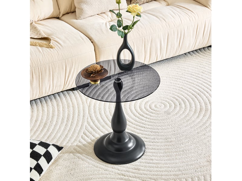 Table basse fixe ronde avec plateau en verre trempé et socle métallique antidérapant pour salon, noir, 50 × 51,5 cm - Conforama B