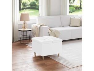 Ottoman, repose pied salon avec rangement blanc 60x60x45 cm simili cuir