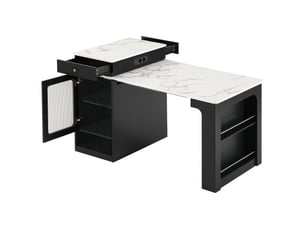 Îlot de cuisine mobile sur roulettes, table extensible et plateau amovible – bar avec prises, buffetcomptoir noir