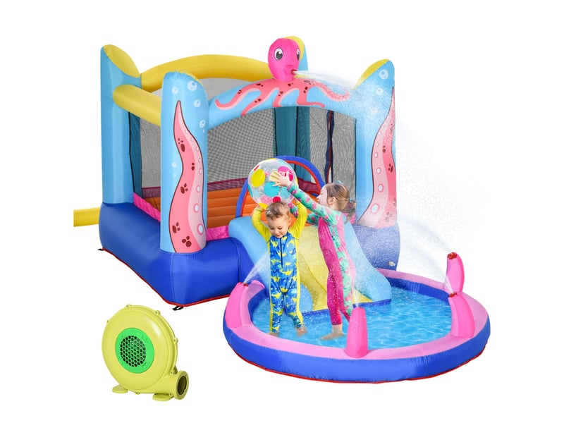  Château gonflable autogonflant comprenant un gonfleur, des patchs, 1 trampoline, 1 bassin d'eau, 1 toboggan, 360 x 175 x 180 cm  - Conforama A