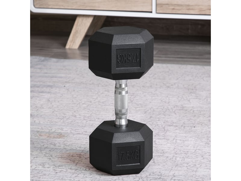  Haltère hexagonal 17,5 kg noir en fonte et caoutchouc, poignée moletée pour entraînement de force ciblé  - Conforama B