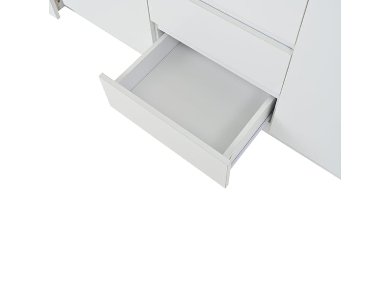  Buffet blanc brillant avec led 2 portes 3 tiroirs 140 cm  - Conforama W