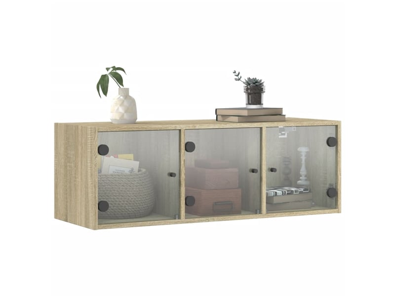  Armoire murale salon, meuble de rangement avec portes en verre chêne sonoma 102x37x35 cm  - Conforama D