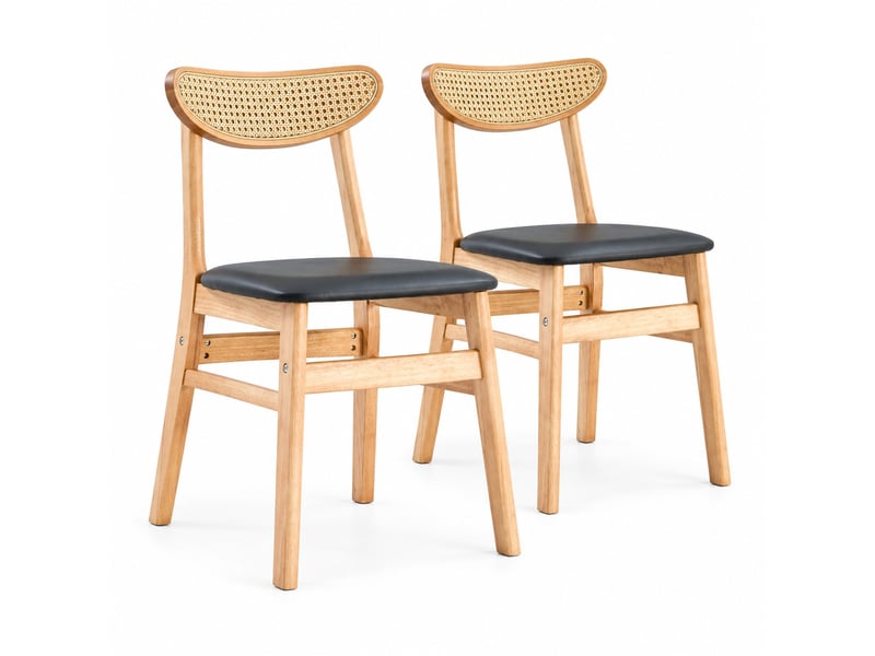  Chaise ergonomique à dossier en rotin en bois d'hévéa coloris naturel  - Conforama A