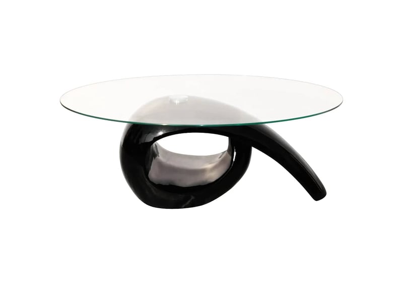  Table basse | table d'appoint salon avec dessus de table en verre ovale noir brillant shl2383  - Conforama C
