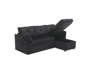 Canapé d'angle réversible convertible <strong>MODFU</strong> <strong></strong> 3 places Velours côtelé noir avec coffre de rangement