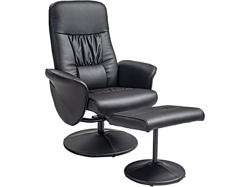 Fauteuil relax inclinable pivotant avec repose-pieds noir en similicuir - Conforama A