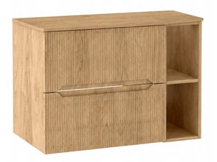 Meuble sous vasque suspendu avec étagère et plan 2t novo l.80 cm effet chêne hikora