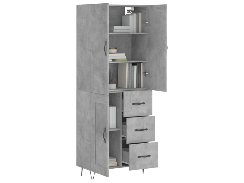  Buffet haut - bahut - meuble de rangement gris béton 69,5x34x180 cm bois d'ingénierie  - Conforama C