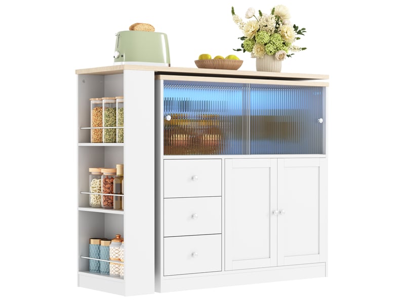  Îlot de cuisine extensible avec 3 tiroirs 172x40x96 cm en mdf blanc  - Conforama R