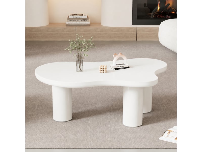 Table basse blanche en forme de nuage, plateau mdf laqué, 107 x 66 x 40,5 cm, blanc - Conforama D