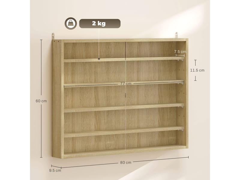  Tableau d'affichage en bois à 5 niveaux réglables avec portes vitrées, 80 x 9,5 x 60 cm, couleur bois  - Conforama E