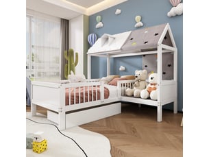 Lit cabane 90x200 cm <strong>MERAX</strong>  <strong>lit enfant blanc</strong> coloris blanc