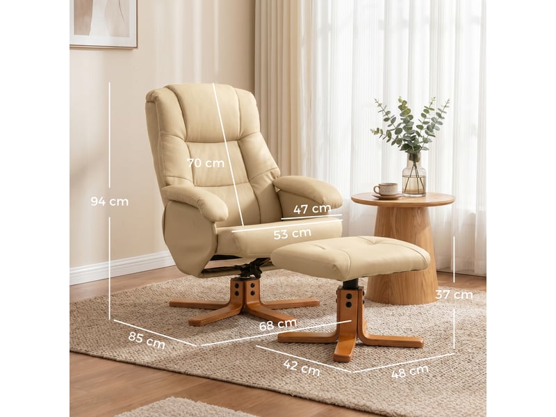  Fauteuil relax avec repose-pied fauteuil de relaxation pivotant 360° dossier inclinable charge 120 kg beige  - Conforama E