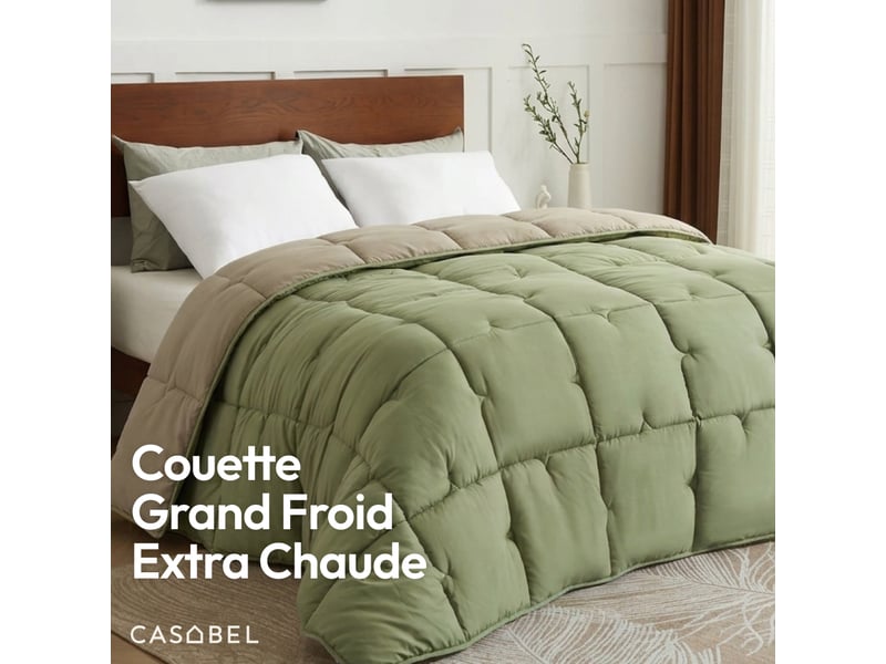  Casabel couette très chaude hiver, 700 gm², 240x260cm, piquage diamant, ultra confortable, 2 personnes, sauge &amp; kaki  - Conforama B