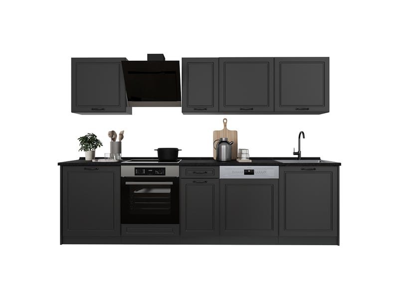  Vicco cuisine, anthracite campagneanthracite, 280cm plan de travail marbre  - Conforama E