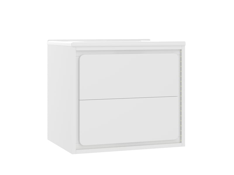  Meuble vasque mural salle de bain blanc 60 cm avec lavabo intégré, led radar et 2 tiroirs silencieux  - Conforama D