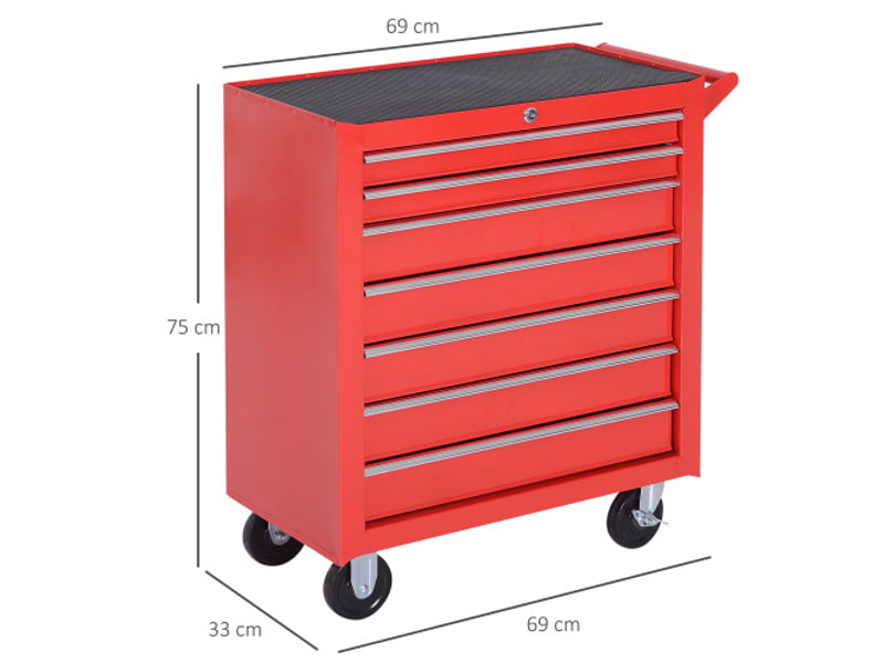  Servante d’atelier mobile en acier rouge, 7 tiroirs verrouillables, roulettes avec freins, charge max. 150 kg  - Conforama E