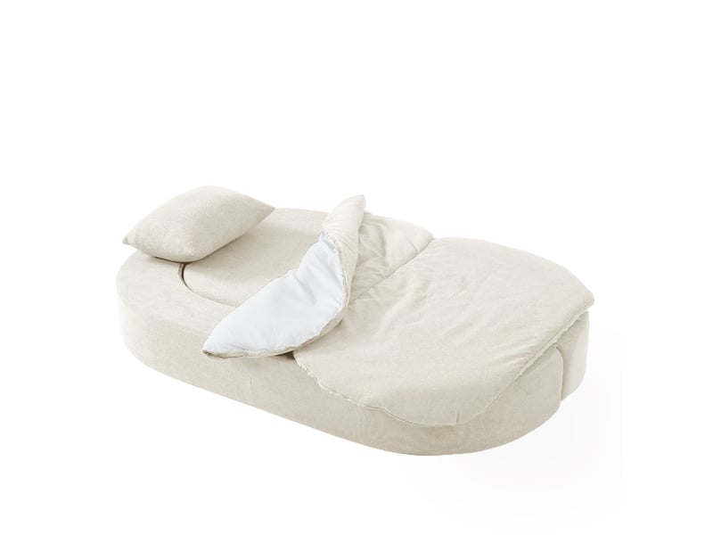  Canapé-lit pliable tcqpz convertible multifonction 2 places avec 2 oreillers flanelle blanc cassé  - Conforama A