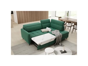 Canapé d'angle droit fixe <strong></strong> <strong></strong> 3 places Tissu vert avec coffre de rangement