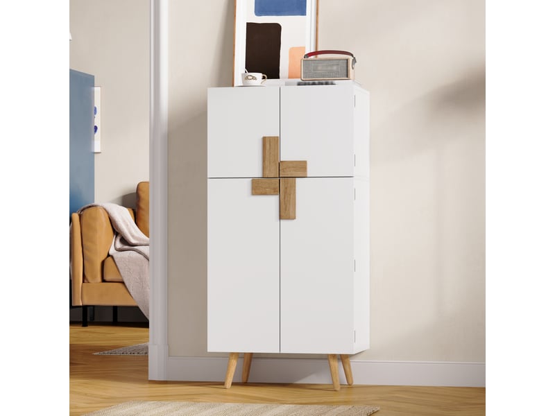  Meuble de cuisine muvano, armoire de cuisine blanche 4 portes, étagères réglables, 60 × 35 × 120 cm  - Conforama D