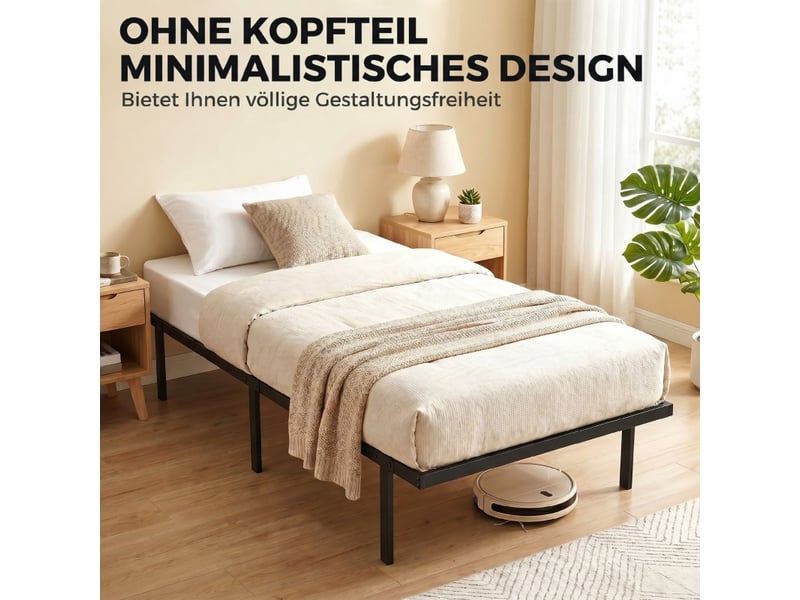  Lit simple 90x200 cm, lit enfant, sommier à lattes, métal noir, rangement  - Conforama W
