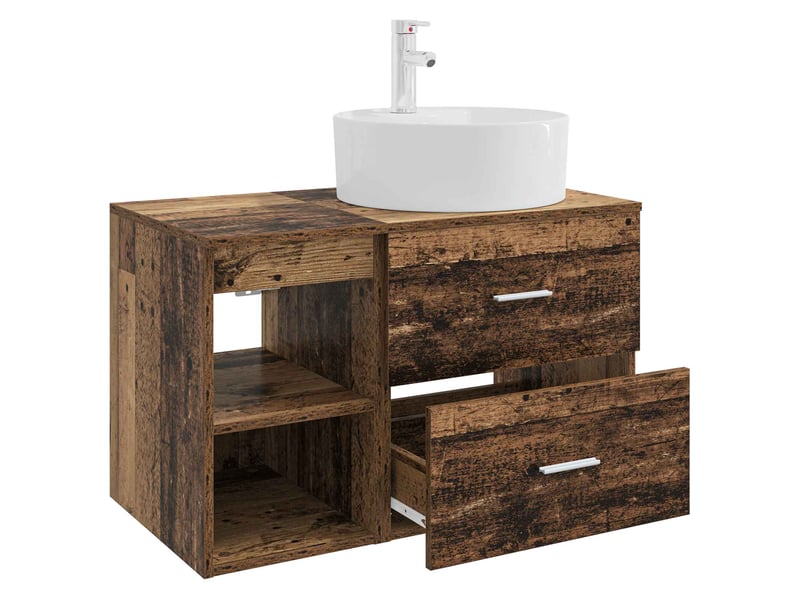  Ensemble de mobilier de salle de bain 2 pcs bois ancien shl7176  - Conforama D