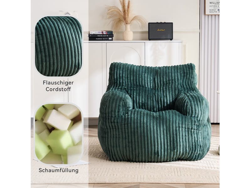  Fauteuil pouf velours côtelé vert 100 x 94 x 70 cm cravdom  - Conforama D