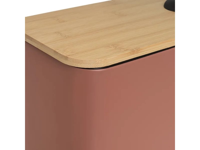 Poubelle à pédale en métal terracotta et couvercle en bambou naturel avec seau intérieur amovible, capacité 5l - longueur 25 x profondeur 14 x hauteur 27 cm - Conforama D