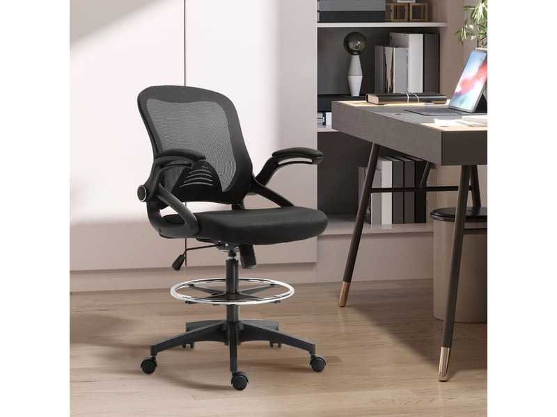  Chaise de bureau pivotante, avec repose-pieds et siège pivotant, en acier noir, 64 x 60 x 106-126 cm  - Conforama C