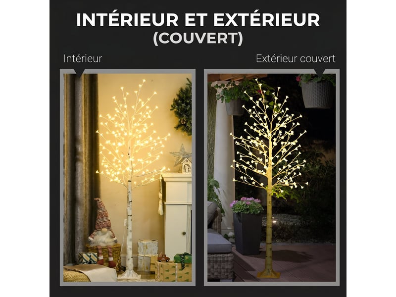  Arbre lumineux led 180 cm 180 leds blanc chaud, arbre artificiel de cerisier en fleurs, intérieur extérieur, ip44, blanc  - Conforama W