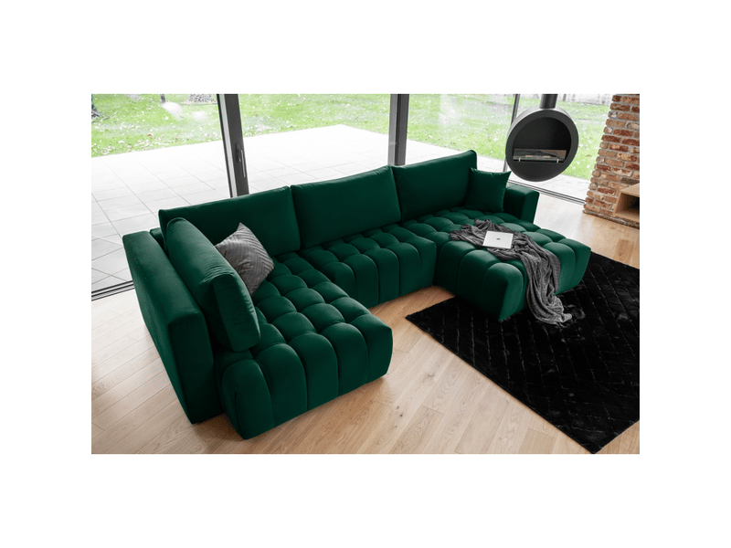  Canapé d'angle bonita convertible 6 places vert foncé effet velours – droit – 350x175cm  - Conforama B